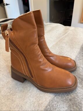 Women's Tan Mid-Calf Zip Boots